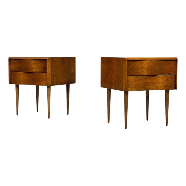Edmond J Spence, Swedish Modern, Maple, Rare Wave Nightstands, 1950s, A Pair For Sale