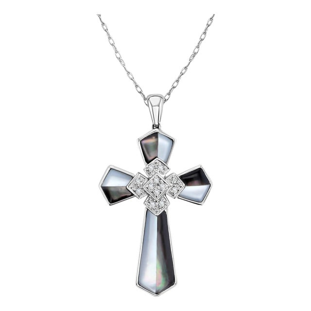 Celtic Style Black & White Mabe Pearl Diamond Necklace For Sale