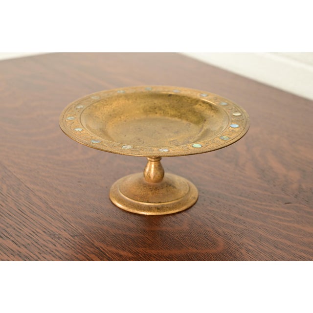 Tiffany Studios New York Bronze Doré Pedestal Bowl or Compote Dish With Abalone Inlay For Sale - Image 15 of 15