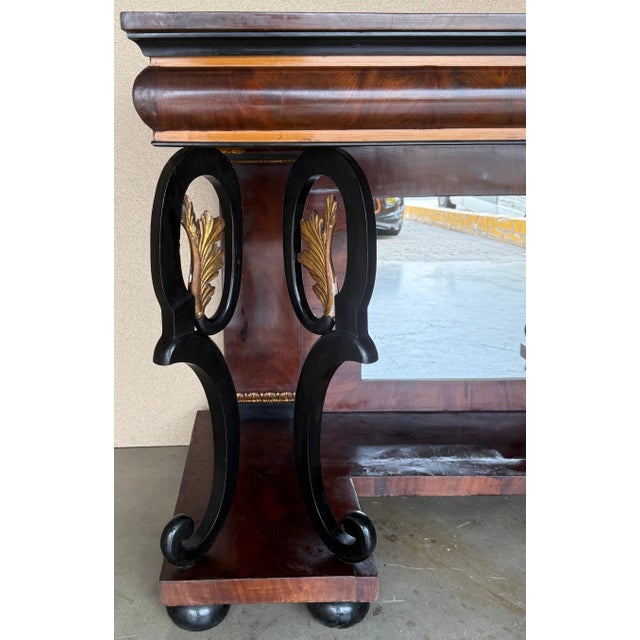 Traditional Mid 19th Century Austrian Empire Console Table with back mirror and Swan Pedestals For Sale - Image 3 of 18