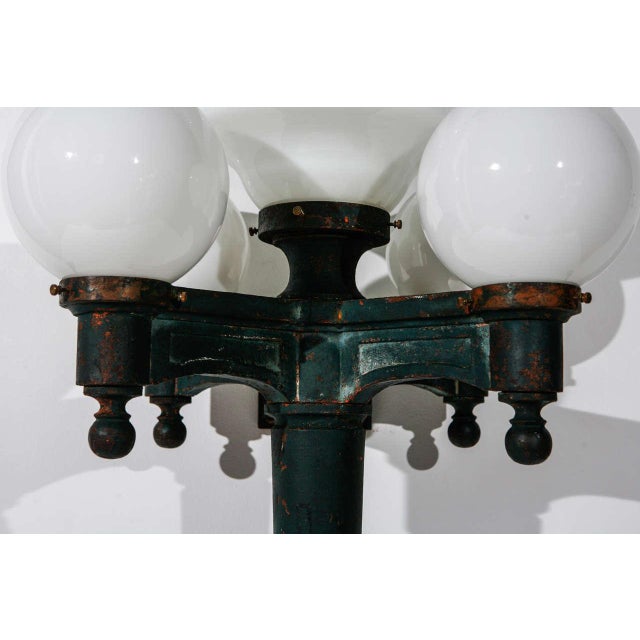 Early 20th Century 1910/20's Vintage Massive Cast Iron & Milk Glass Exterior Wall Sconces - A Pair For Sale - Image 5 of 11