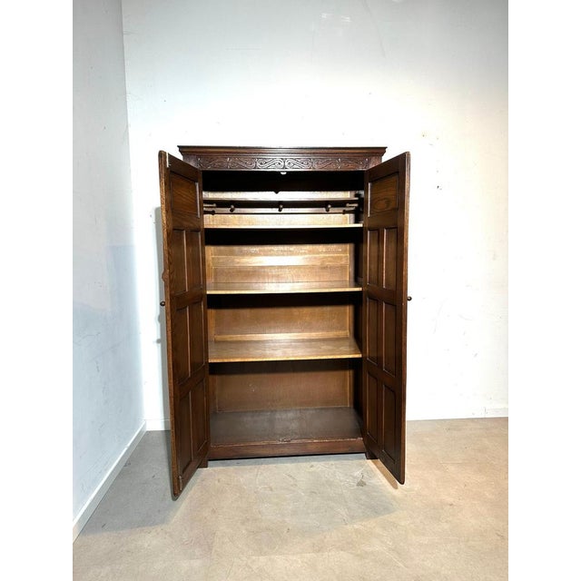 Antique Oak Wardrobe Cabinet For Sale - Image 5 of 6