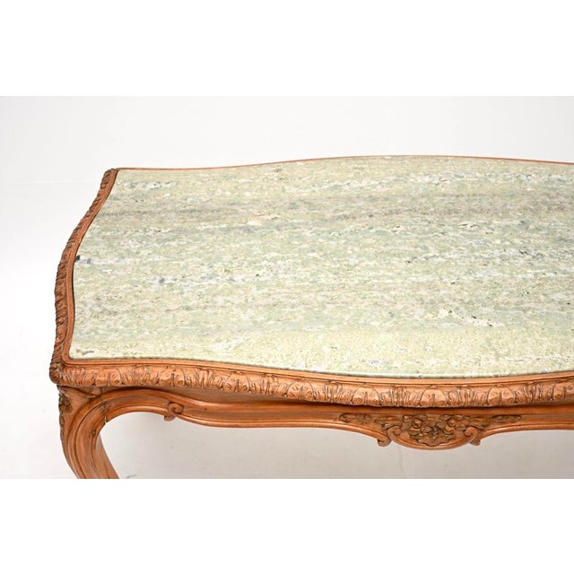 Vintage French Carved Walnut Coffee Table with Marble Top, 1930 For Sale - Image 6 of 11