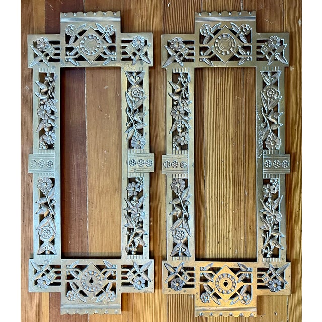Antique 19th Century Aesthetic Movement Brass Architectural Grills or Picture Frames for Mirrors Dated 1883 - A Pair For Sale - Image 10 of 14