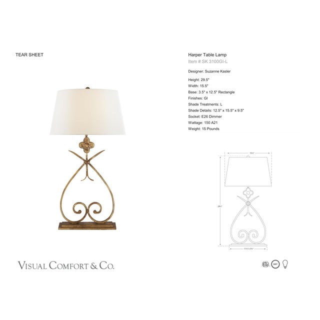 Suzanne Kasler by Visual Comfort Signature Harper Table Lamp in Gilded Iron with Linen Shade Designer: Suzanne Kasler...