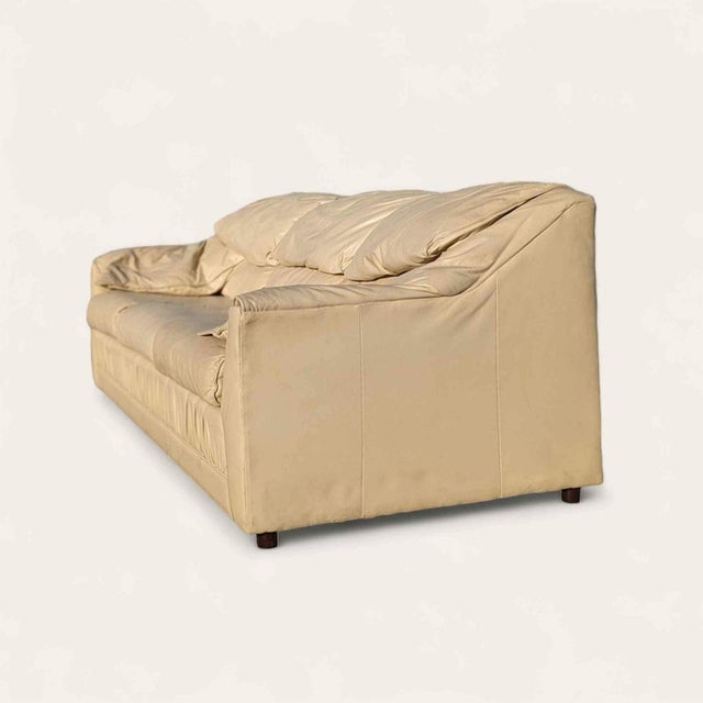 1980s Postmodern Beige Leather Sofa For Sale - Image 10 of 10
