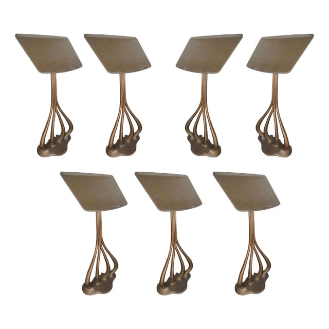 French Art Nouveau Cast Aluminum Music Book Stands in Gaudi Style, Set of 7 For Sale