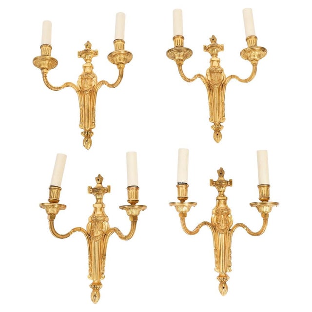 Antique French Louis Revival Three-Branch Ormolu Wall Lights, 1880, Set of 4 For Sale - Image 10 of 10
