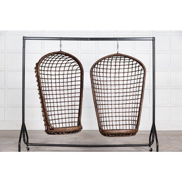 Wood Mid-Century French Bamboo Rattan Swinging Egg Chair For Sale - Image 7 of 16