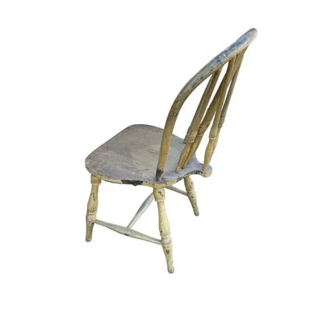 Early 1900s Rustic Spindle Back Chair, Mustard Green For Sale - Image 4 of 8