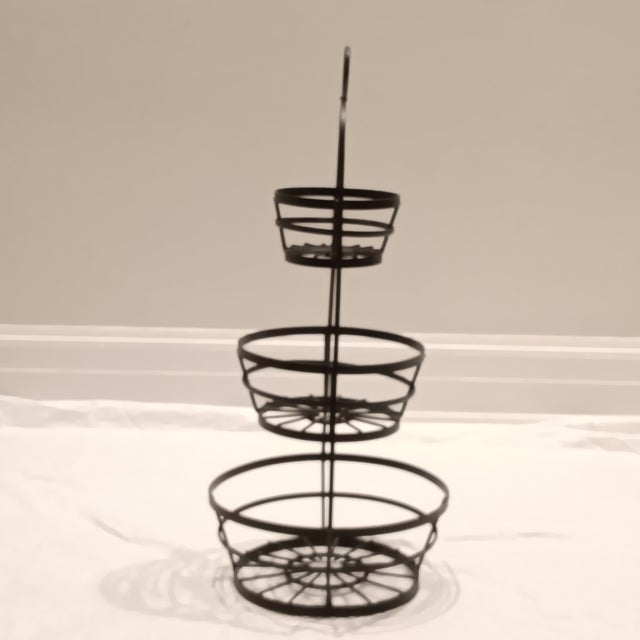 Mid-Century Modern Large Vintage 3 Tier Wrought Iron Fruit/Food Holder/ Kitchen Stand For Sale - Image 3 of 12