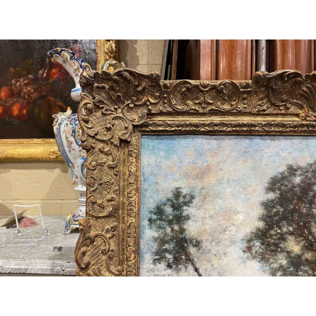 Wood 19th Century French Landscape Painting Signed Corot in Original Giltwood Frame For Sale - Image 7 of 18