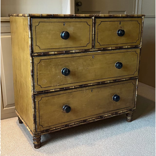 Antique 19th Century Regency Carved and Painted Faux Bamboo Chest of Drawers, England Circa 1830 For Sale - Image 4 of 18