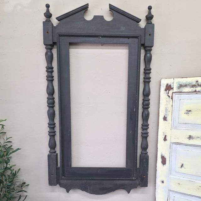 Victorian Early 20th Century Victorian Eastlake Style Black Pier Mirror Frame, Architectural Turned Column Wall Surround, Large 55.5 Inch For Sale - Image 3 of 14
