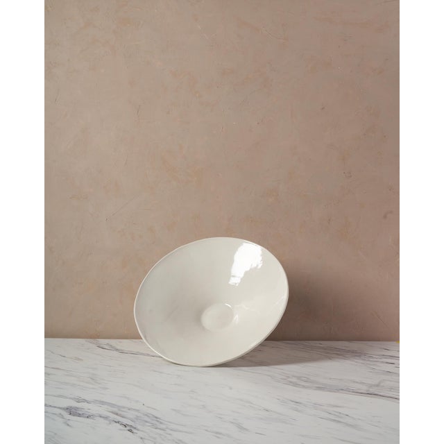 Ceramic Large Handcrafted Ceramic Pedestal Bowl by NPage Studio X Lostine in Salt White For Sale - Image 7 of 9