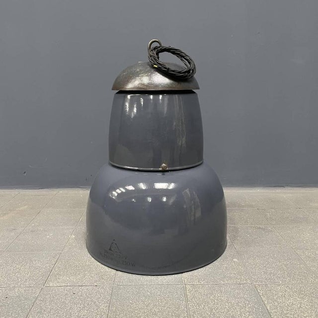 Large Industrial Blue-Gray Enamel Hanging Lamp, 1940s For Sale - Image 16 of 18