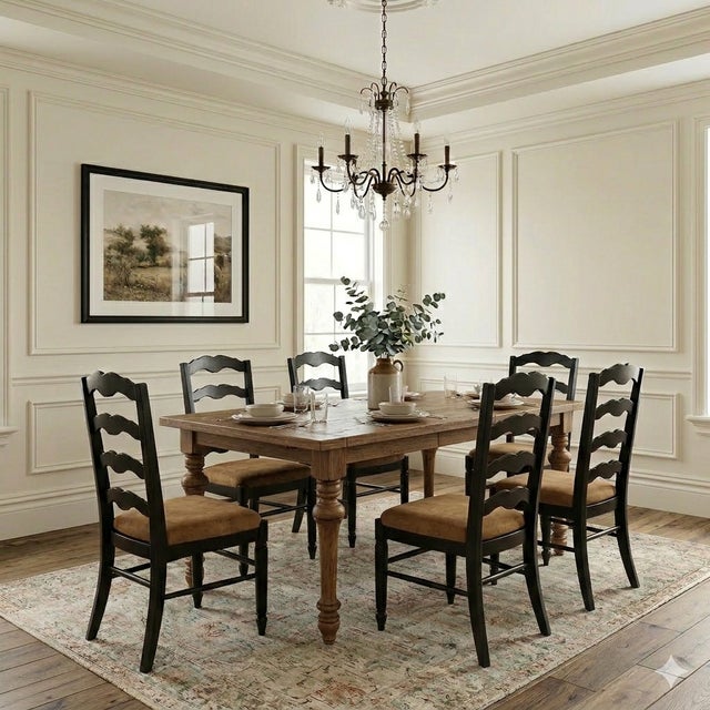 Set of Six Dining Chairs Dimensions: (6pcs) 43hx23wx23"d Contemporary dining chairs made of solid wood construction using...