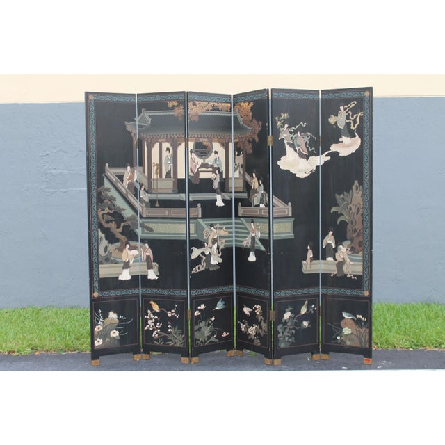 1940's Vintage Chinoiserie 6 Panel Screen Room Divider For Sale - Image 9 of 13
