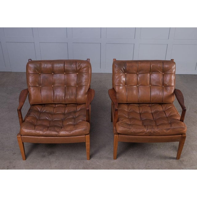 Brown Set of Löven Easy Chairs by Arne Norell for Arne Norell AB, 1960s For Sale - Image 8 of 14