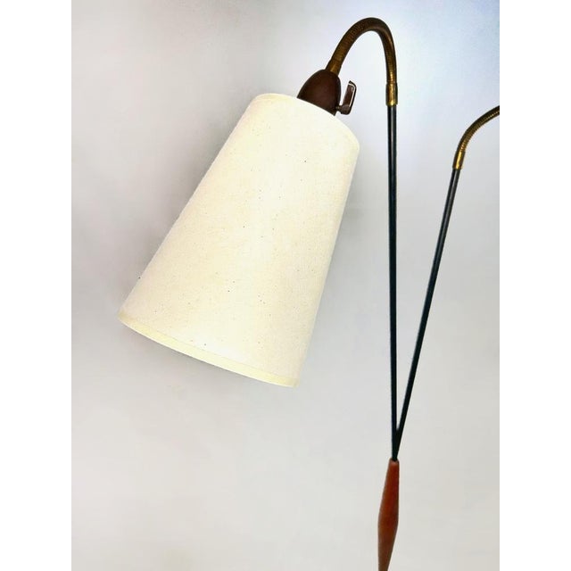 Mid-Century Modern 2-Arm Floor Lamp in Teak, Brass and Black Steel attributed to Svend Aage Holm Sørensen, Denmark, 1950s For Sale - Image 3 of 9