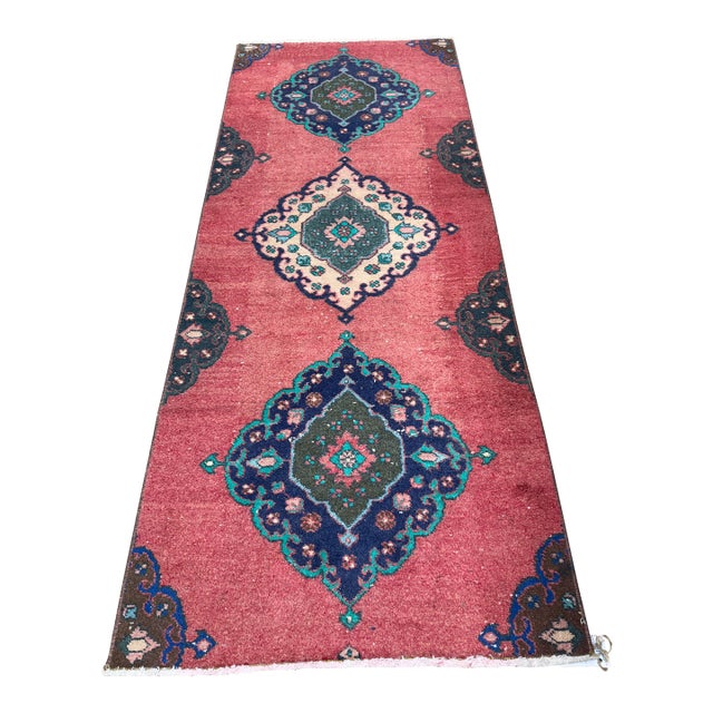 Vintage Turkish Handknotted Oushak Runner 34x85, 1960's For Sale