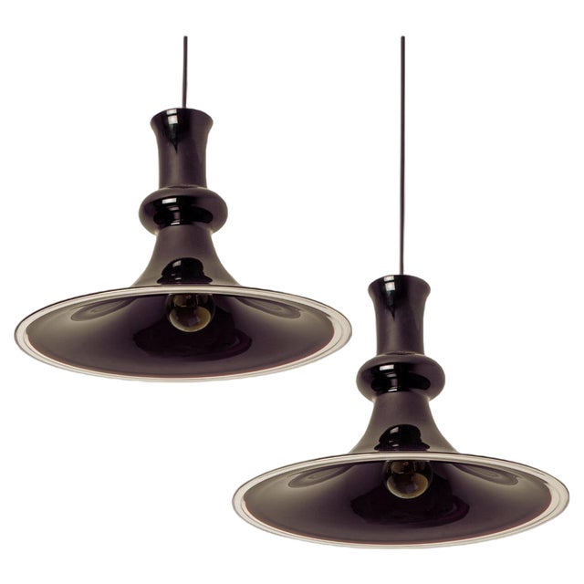 Aubergine Hanging Lamp attributed to Michael Bang for Holmegaard, 1970s For Sale