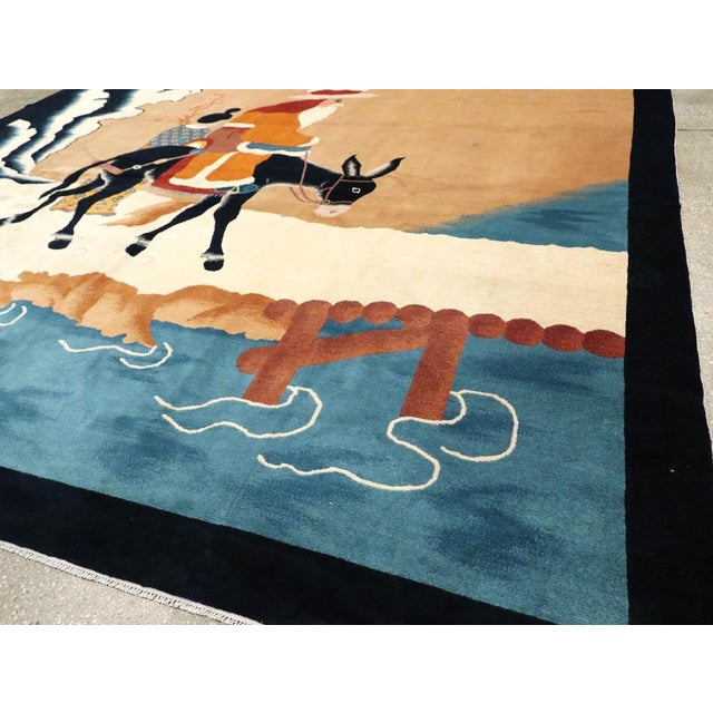 Textile Galerie Shabab Collection Mid-20th Century Handmade Chinese Pictorial Art Deco Room Size Carpet For Sale - Image 7 of 8