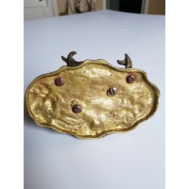 Antique Brass Rooster Inkwell For Sale - Image 4 of 9