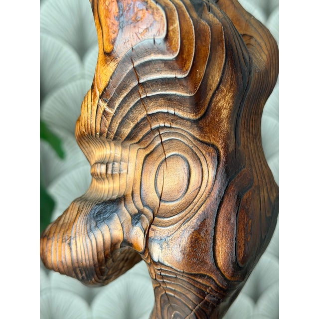 Vintage Mid-Century Modern Retro 1960s Tiki Polynesian Wood Carved Brutalist Sculpture Attributed to Witco For Sale - Image 9 of 18