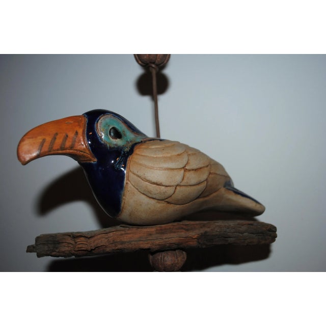 Tan Vintage 1985 Hazel Olsen Pottery Ceramic Toucans Wind Chime For Sale - Image 8 of 9