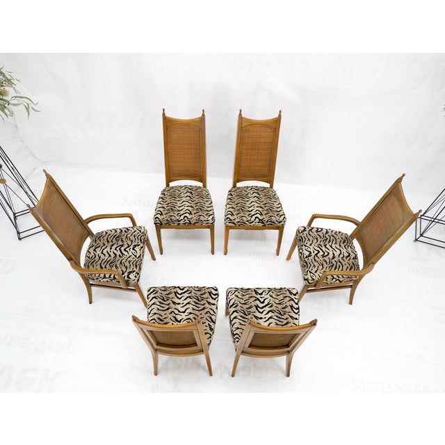 Mid 20th Century Set of 6 Cane Tall Back Pecan Mid-Century Modern Chairs Mint For Sale - Image 5 of 12