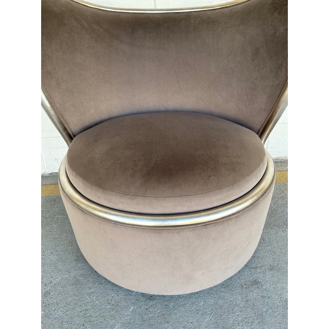 Caracole Modern Taupe Velvet Mariposa Swivel Chairs Pair For Sale In Atlanta - Image 6 of 6