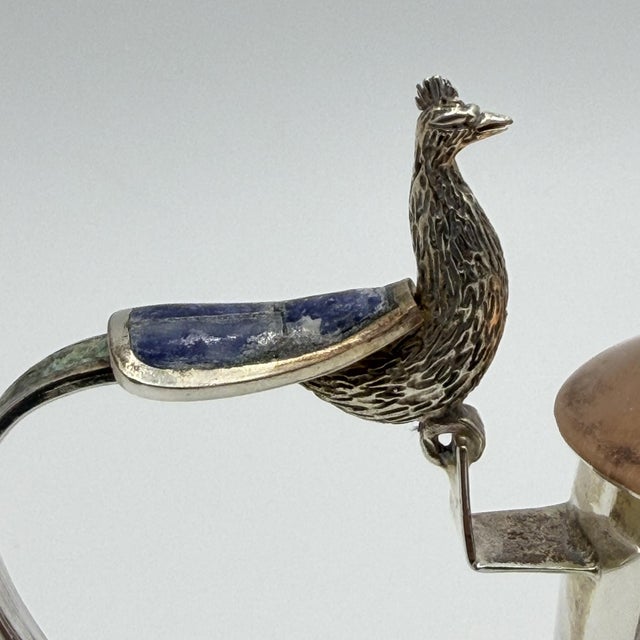 1970s Wolmar Castillo "Peacock" Creamer, Sugar Pot & Ladle W/ Malachite & Lapis Inlay For Sale - Image 16 of 18