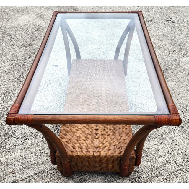 Vintage French Bamboo Wicker Coffee Table For Sale - Image 4 of 16