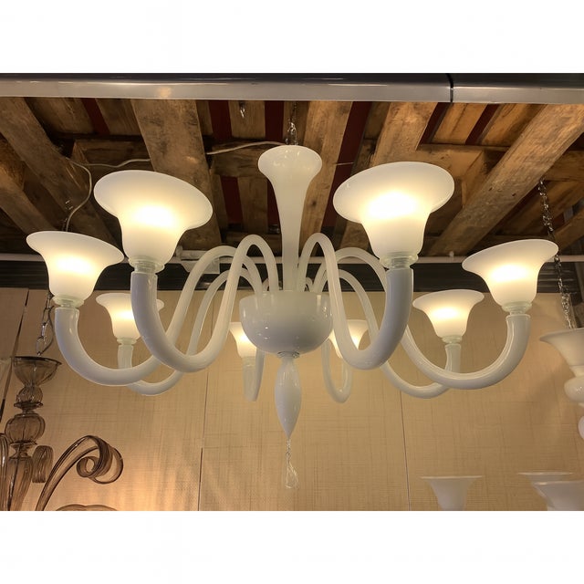 Murano Italian Contemporary White Murano Glass Chandelier in Decò Style For Sale - Image 4 of 10