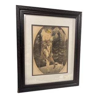 Louis Icart Etching Print "Dog Bite " Signed and Framed For Sale