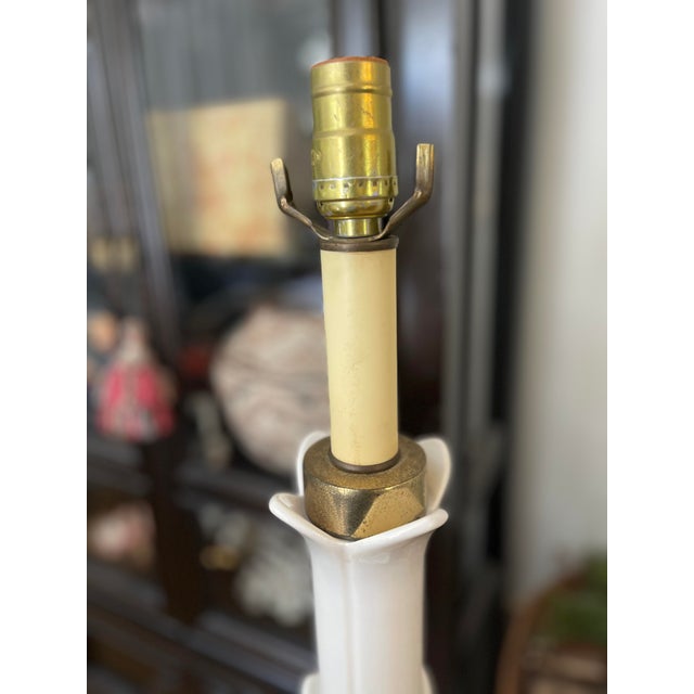 Serge Roche 1960s White Glossy Lotus Floor Lamp Attributed to Serge Roche For Sale - Image 4 of 11