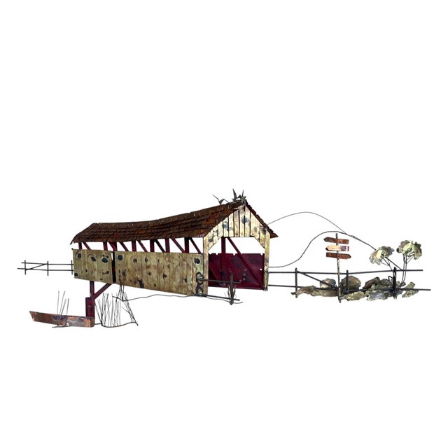 1970s Curtis Jere Signed Wall Sculpture – Covered Bridge With Row Boat & Scenic Detailing For Sale - Image 12 of 17