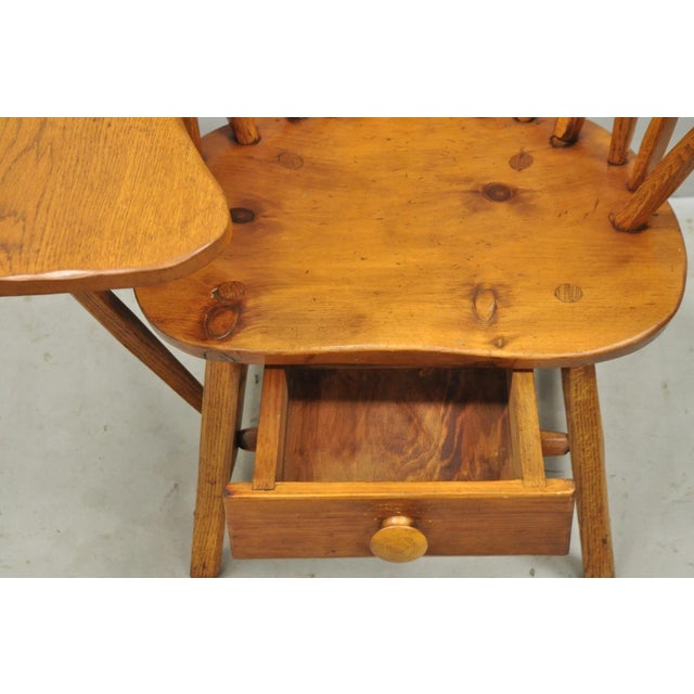 Vintage Hunt Country Furniture Pine Wood Writing Desk Windsor Chair W/ Drawer For Sale - Image 9 of 18