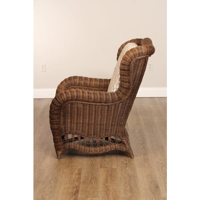 Brown Ethan Allen Victorian Style Wicker Wing Chair and Ottoman For Sale - Image 8 of 12