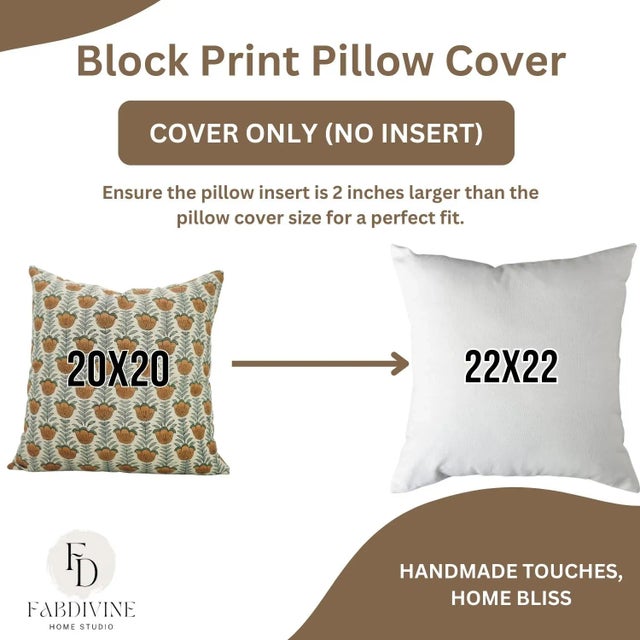 Not Yet Made - Made To Order Fabdivine Handcrafted Block Lotus Print Linen Blend Cushion Cover- 20x20 For Sale - Image 5 of 5