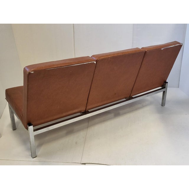 Textile Three-Seater Sofa in Havana Skai and Chrome Steel, 1960s For Sale - Image 7 of 13
