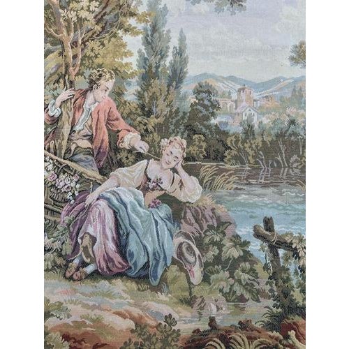 1950s Vintage French Jacquard Pastoral Loves Tapestry in the style of Aubusson, 1950s For Sale - Image 5 of 18