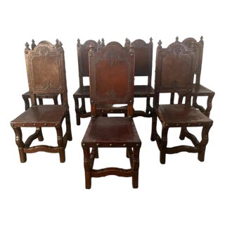 Set of Eight Spanish Renaissance Revival Dining Chairs For Sale