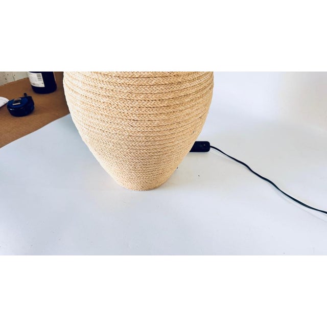Large Ceramic Lamp in Wrapped in Light Rope & Brass Top For Sale - Image 9 of 11