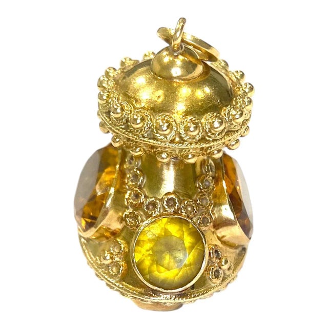 Etruscan Revival Mid 20th Century Etruscan Revival 18k Gold Citrine Charm Pendant For Sale - Image 3 of 10