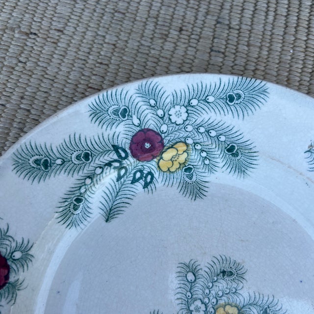 A Nice Antique Staffordshire "Feather" Pattern Green Transfer Decorated Plate, Circa 1830's Made by Wood & Challinor of...