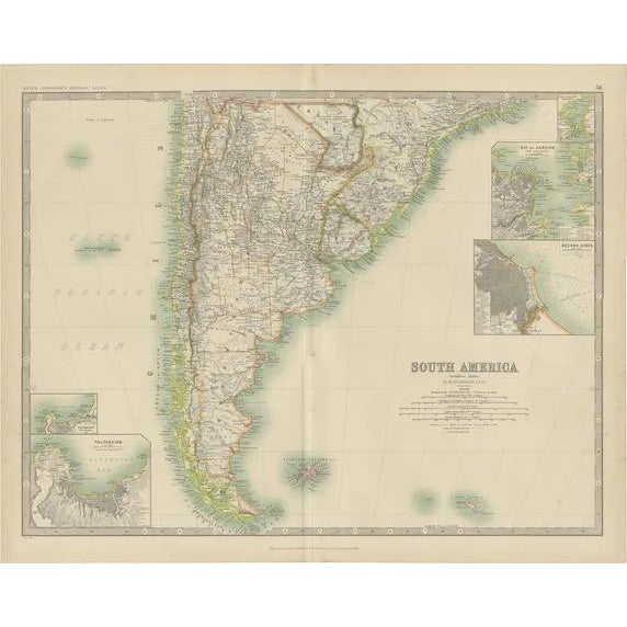 Antique Map of South America by Johnston, 1909 For Sale