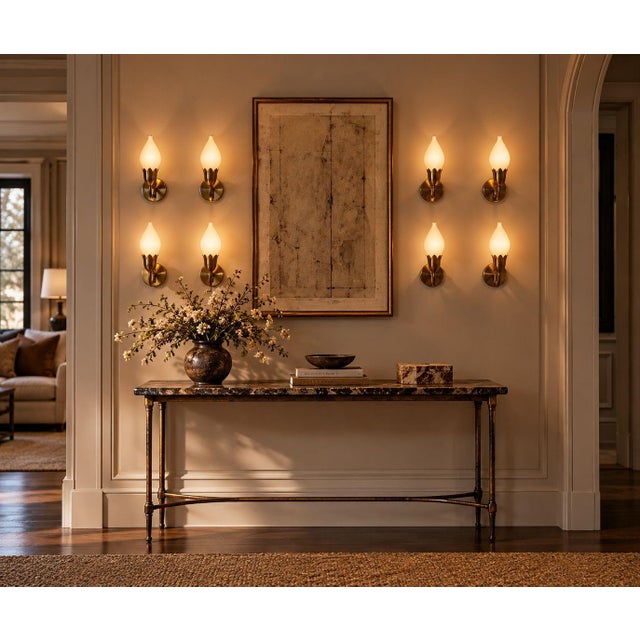 Fog & Mørup, Danish Mid-Century Modern, Eight Wall Lights or Sconces, Brass, Glass, Denmark, 1950s A set of eight tulip...