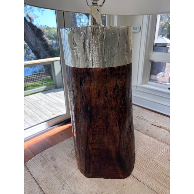 2010s Designer Silvered Timber Log Table Lamp - Solid Wood For Sale - Image 5 of 7